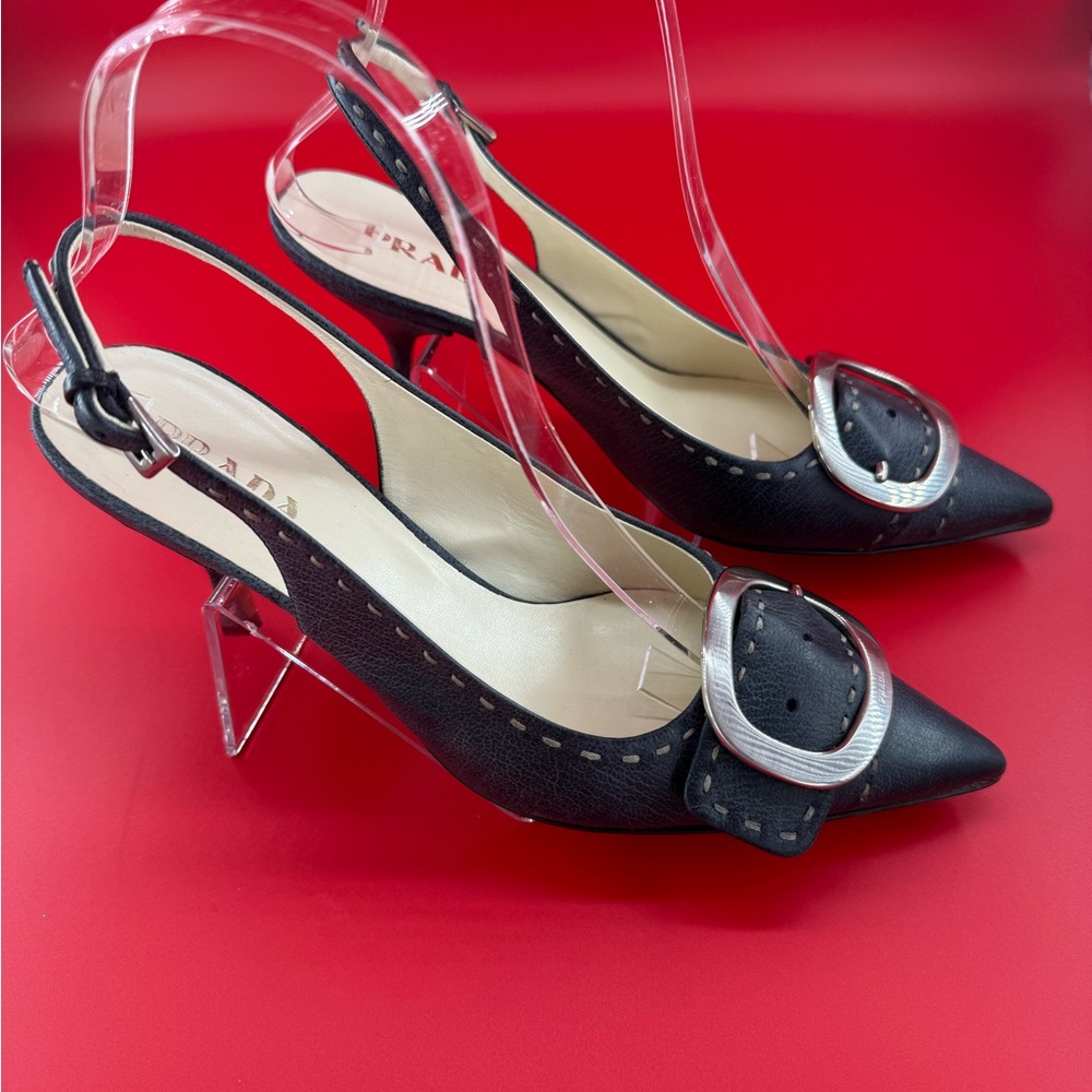 Prada Navy blue Slingback Heels with Buckle Detail - Picture 5 of 6